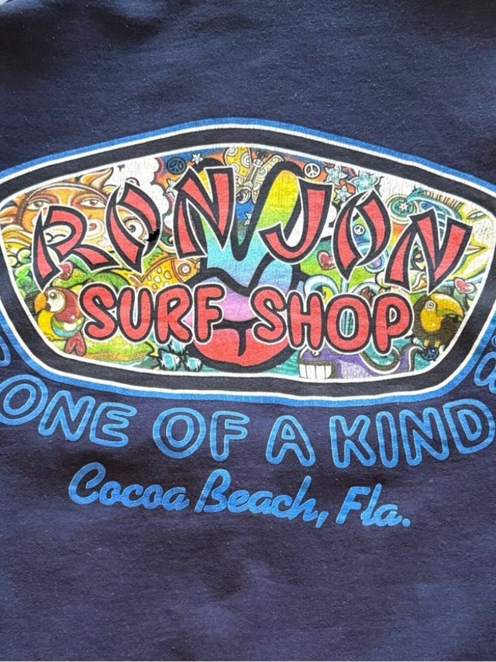 Ron Jon Surf Logo Groovy Graphic Navy Blue Zippered Hoodie Size Small